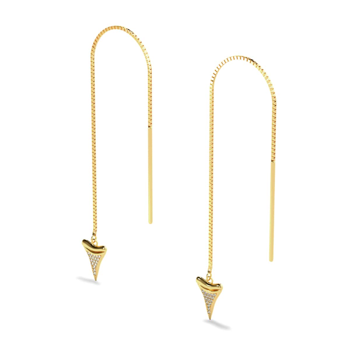 Haifischzahn-Ketten-Tropfen-Einfädler-Ohrringe von Lauren Howe | 925er Sterlinggold Vermeil | Kristall